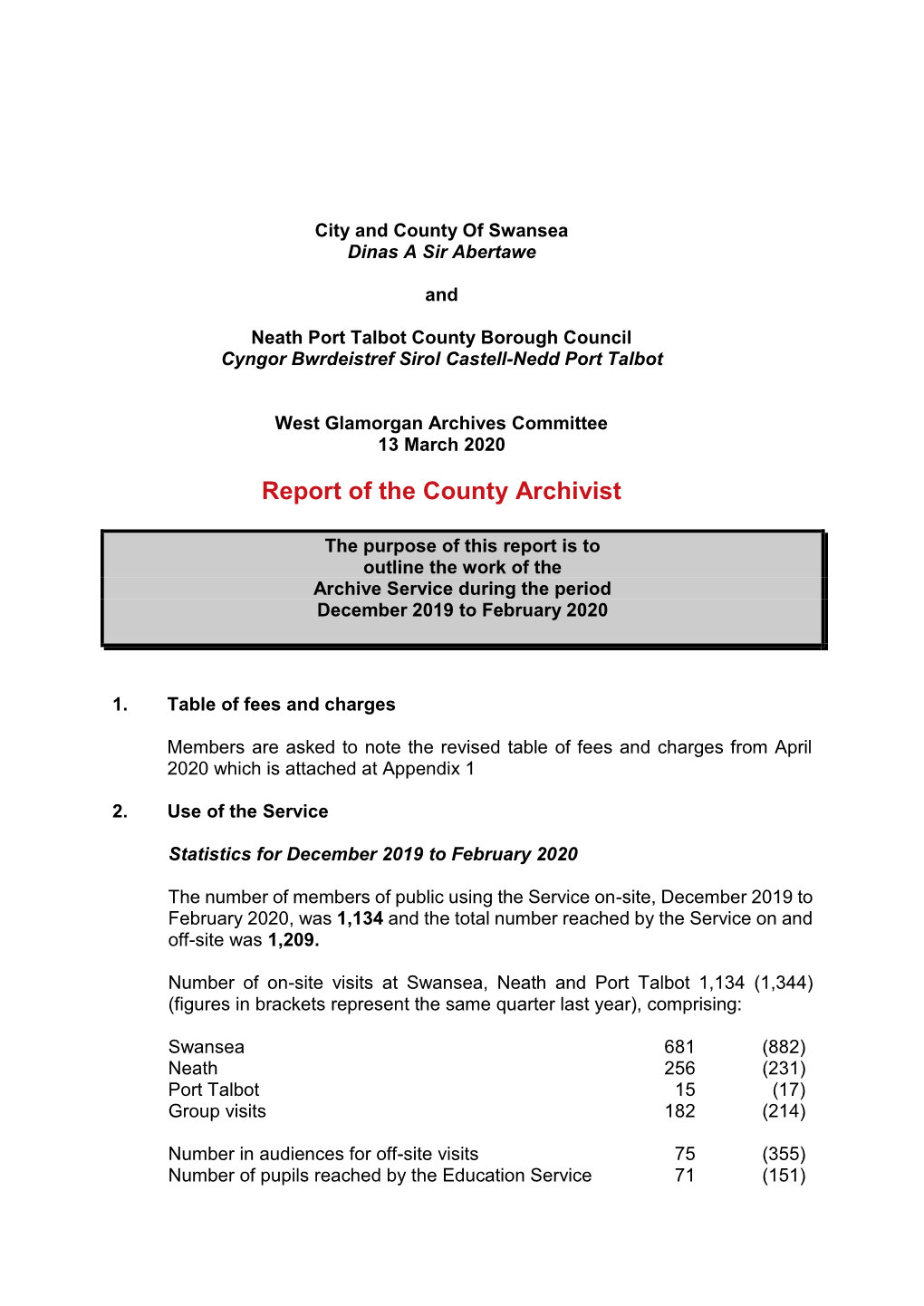 Briefing Note of the Head of Corporate