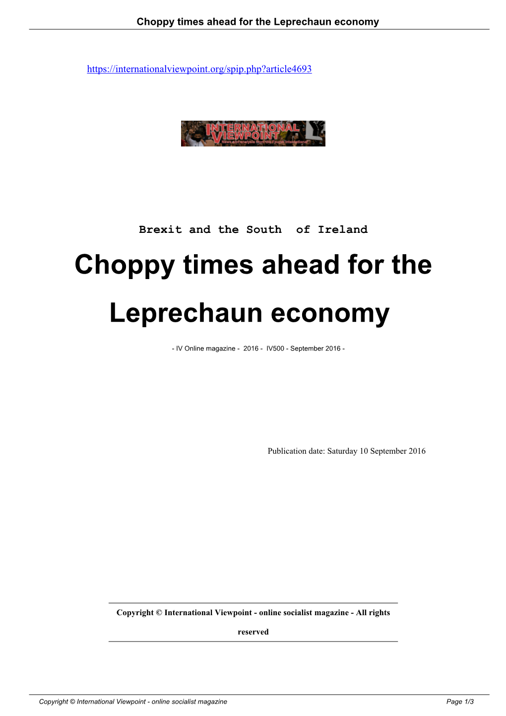 Choppy Times Ahead for the Leprechaun Economy