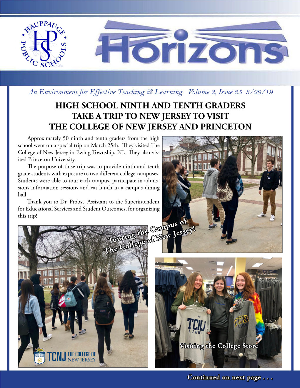 High School Ninth and Tenth Graders Take a Trip to New