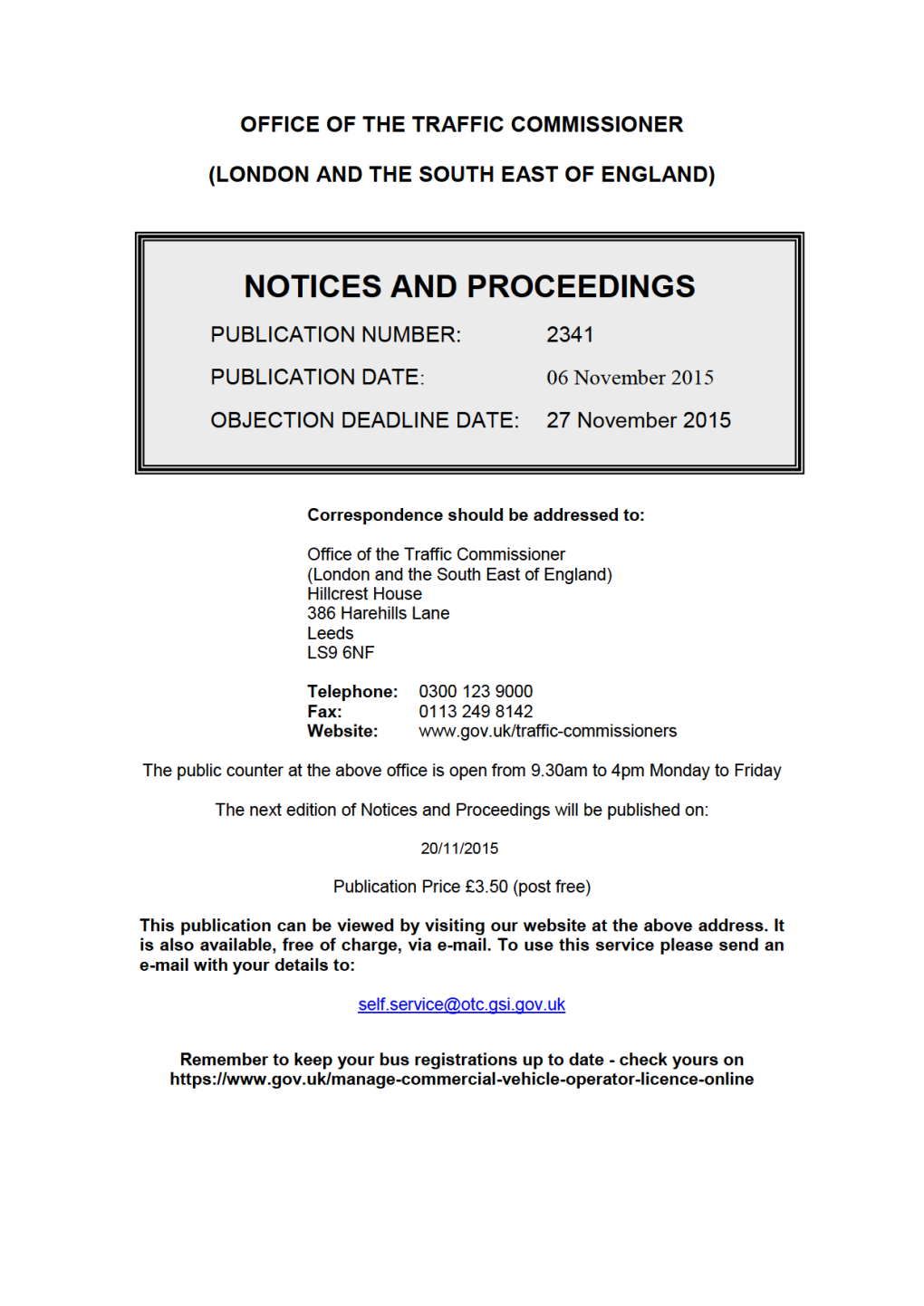 NOTICES and PROCEEDINGS 6 November 2015