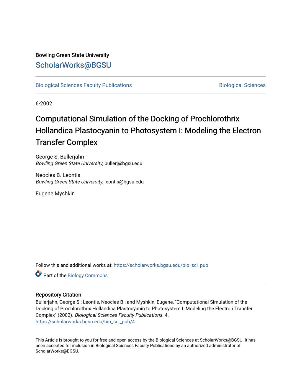 Computational Simulation of the Docking of Prochlorothrix Hollandica Plastocyanin to Photosystem I: Modeling the Electron Transfer Complex