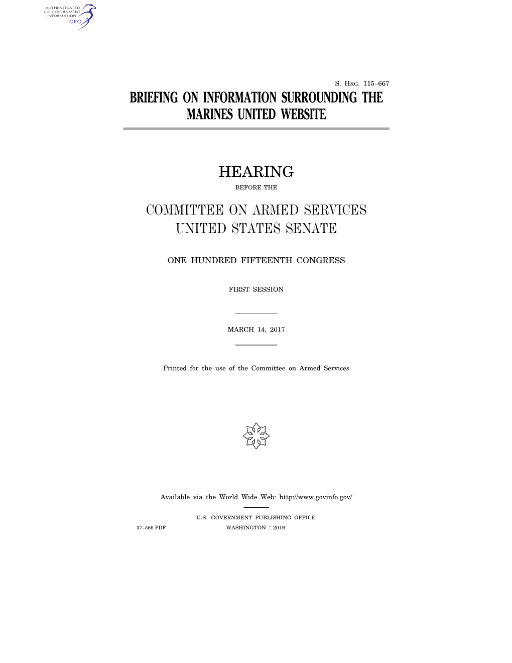 Briefing on Information Surrounding the Marines United Website Hearing