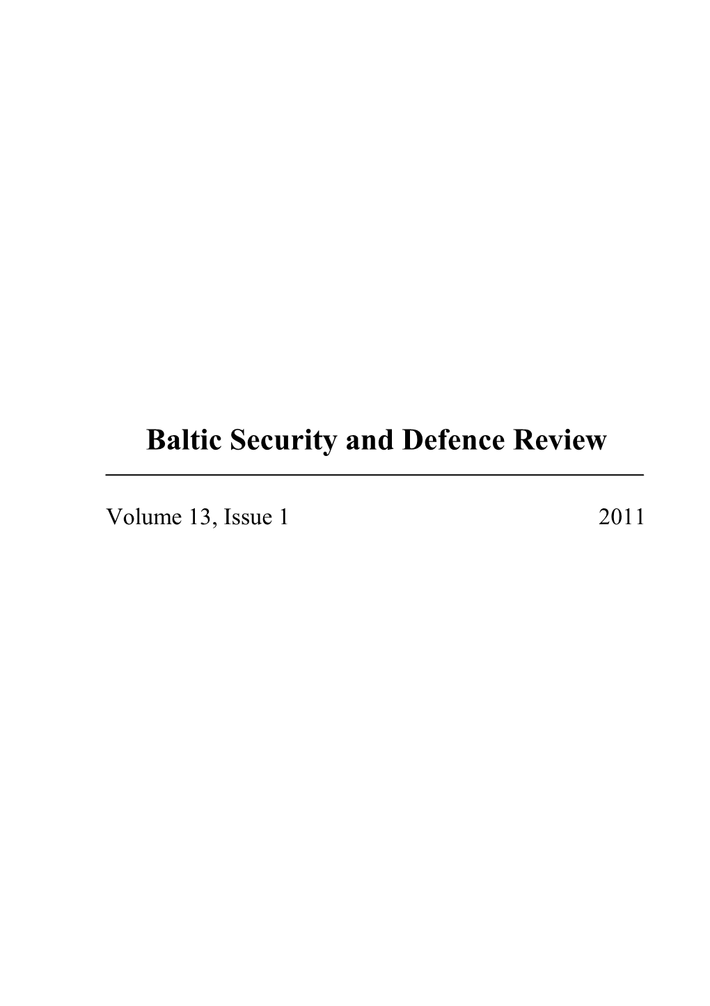 Baltic Security and Defence Review 2011