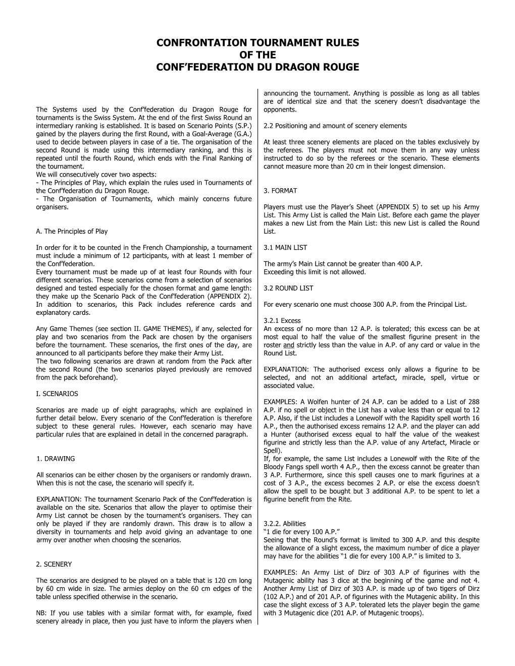 Confrontation Tournament Rules of the Conf’Federation Du Dragon Rouge