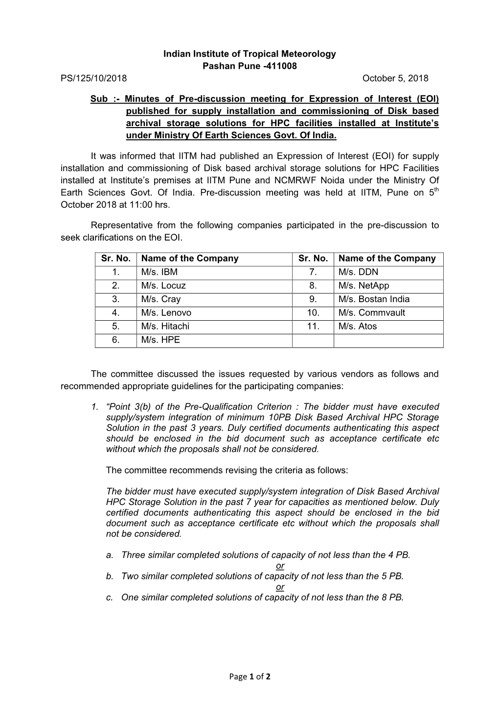 Page 1 of 2 Indian Institute of Tropical Meteorology Pashan Pune -411008