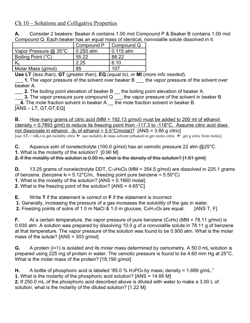 Ch 10 Solutions and Colligative Properties