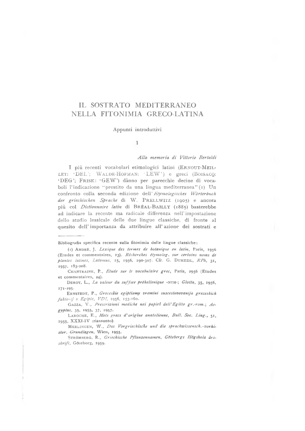 Il Sostrato Mediterraneo Nella Fitonimia Greco-Latina