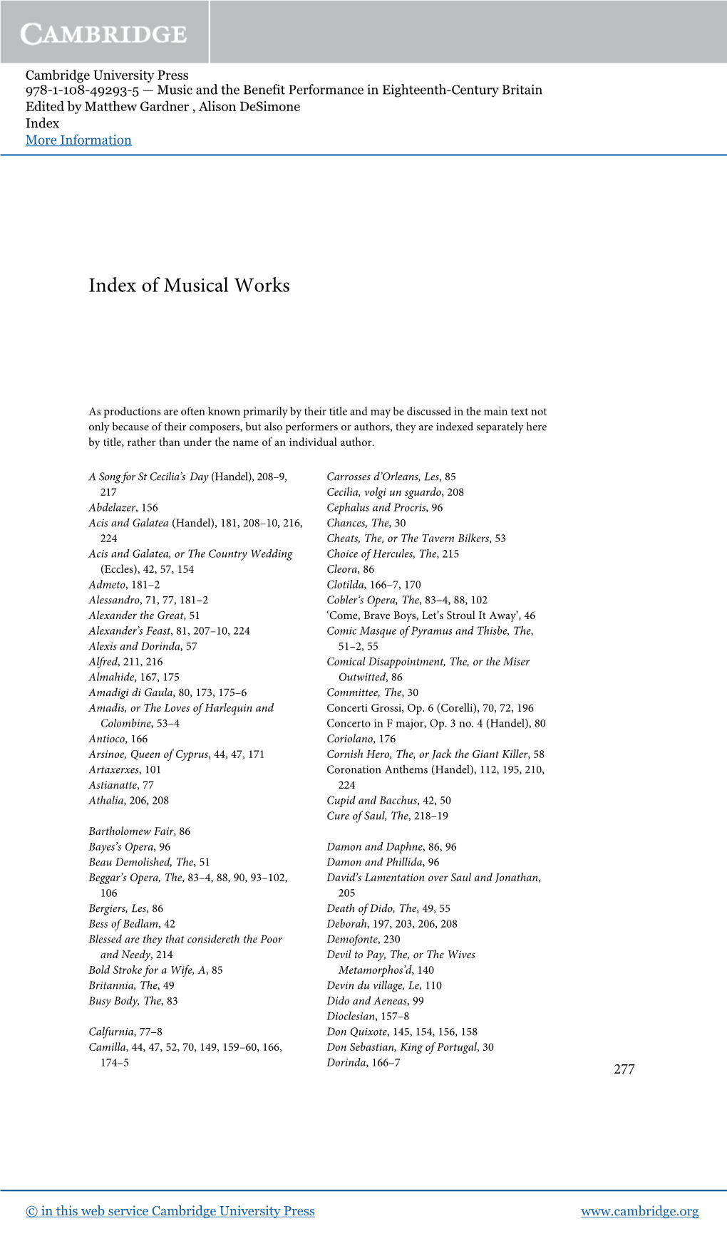 Index of Musical Works