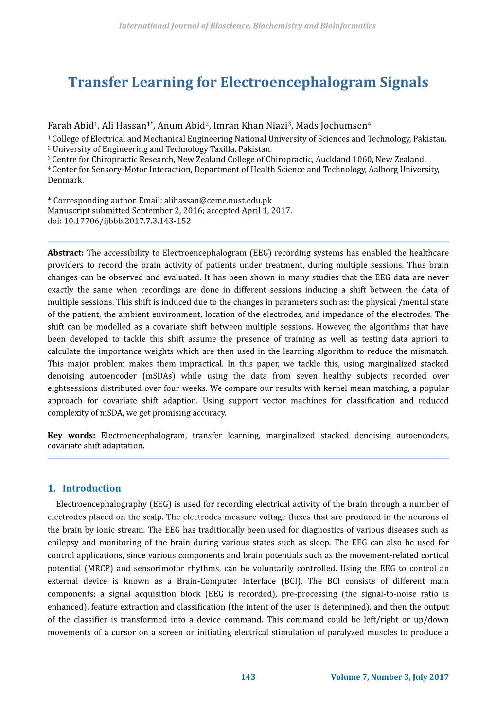 Transfer Learning for Electroencephalogram Signals