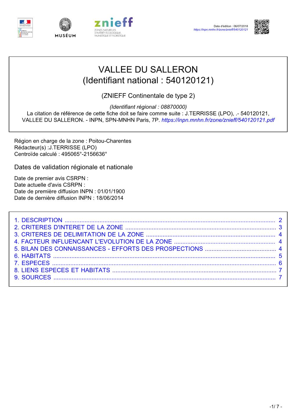 VALLEE DU SALLERON (Identifiant National : 540120121)