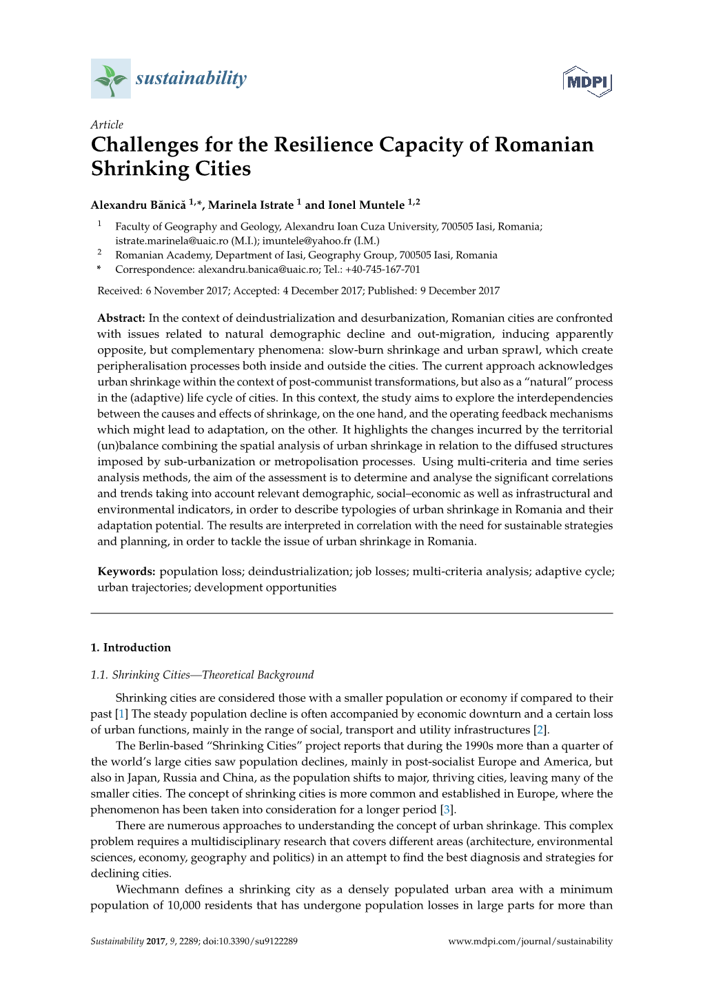 Challenges for the Resilience Capacity of Romanian Shrinking Cities