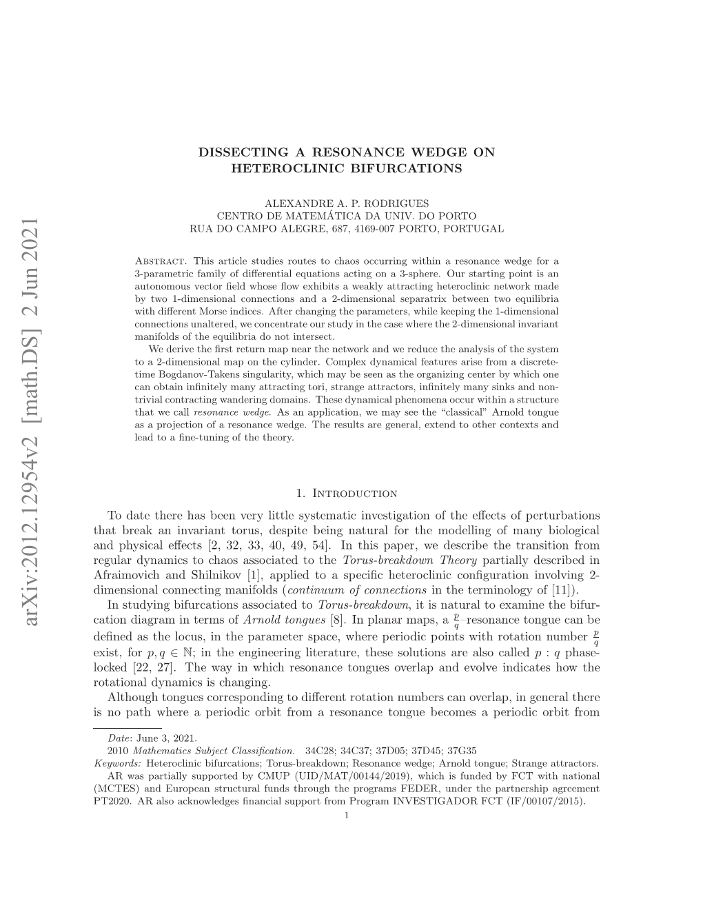 Arxiv:2012.12954V2 [Math.DS] 2 Jun 2021 Keywords: De Heteroc We Speciﬁc Paper, a This ( to Manifolds in Applied Connecting [1], Dimensional the 54]