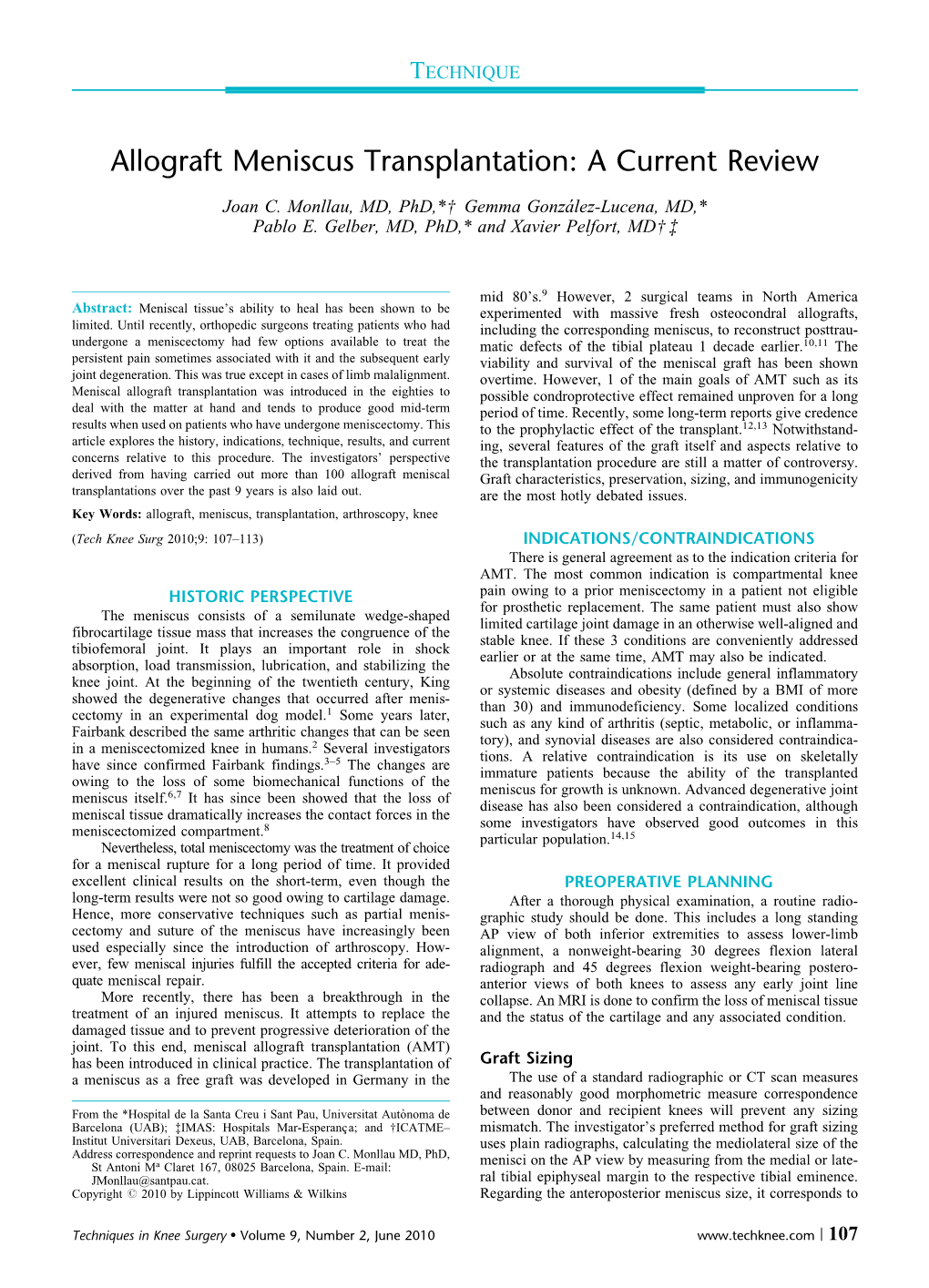 Allograft Meniscus Transplantation: a Current Review