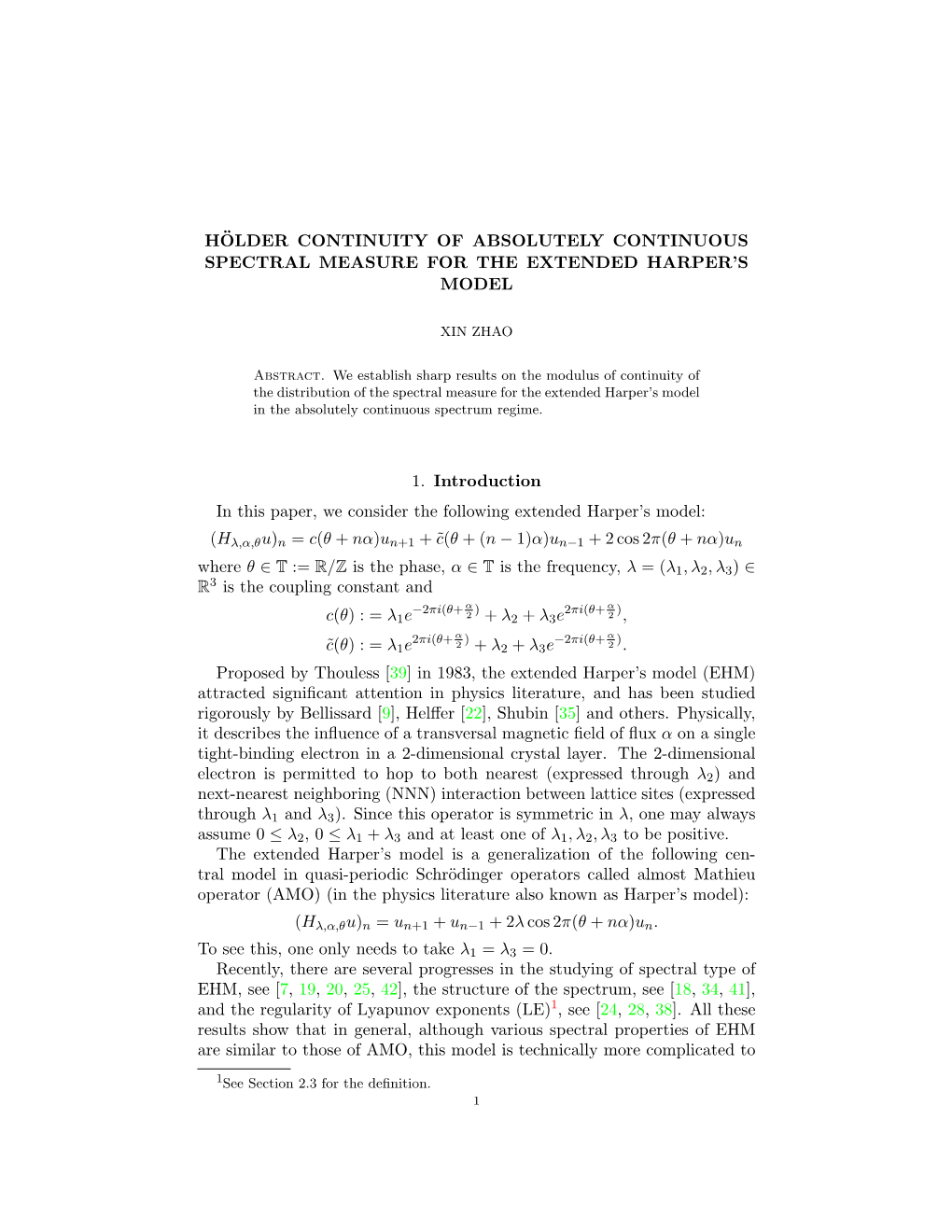 H¨Older Continuity of Absolutely Continuous Spectral Measure for The