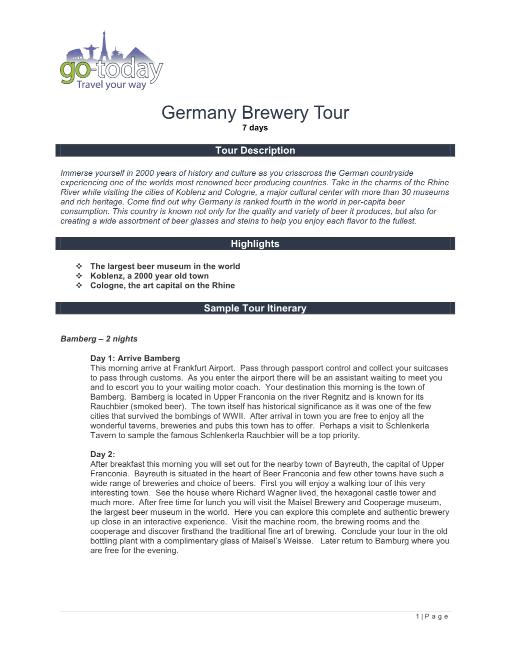 Germany Brewery Tour 7 Days