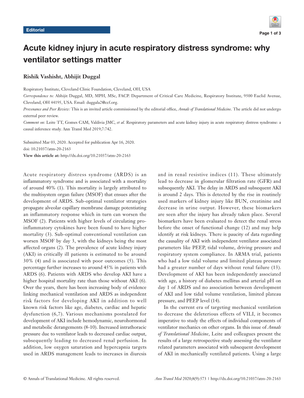 Acute Kidney Injury in Acute Respiratory Distress Syndrome: Why Ventilator Settings Matter