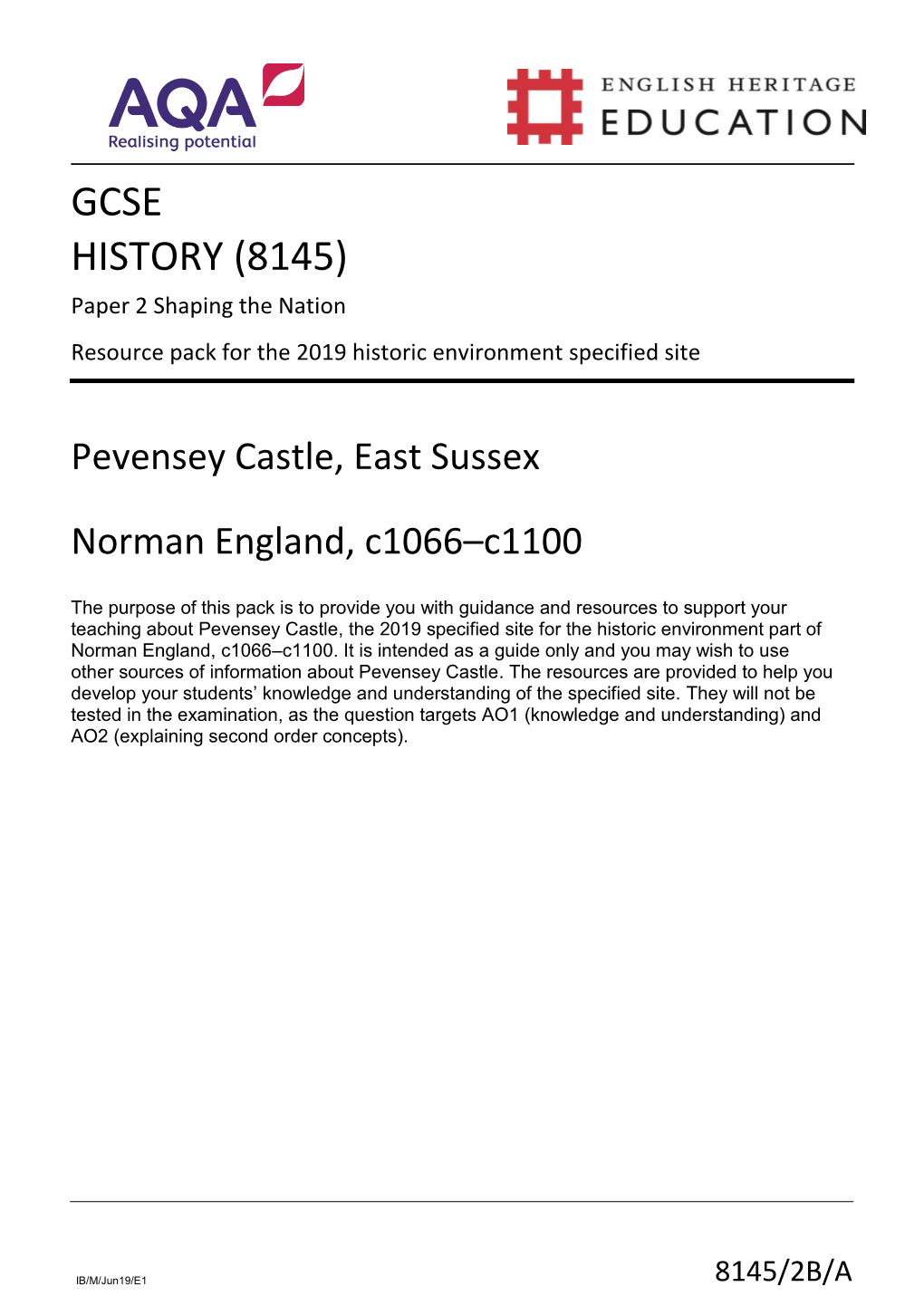 Pevensey Castle AQA Resource Pack Norman England