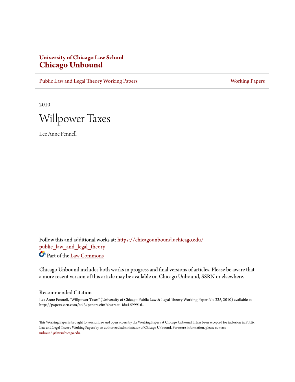 Willpower Taxes Lee Anne Fennell