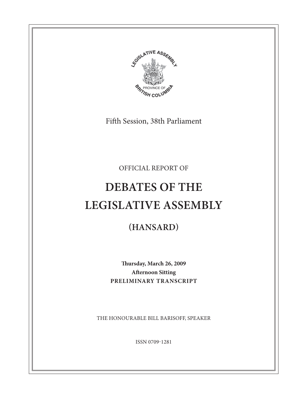 Debates of the Legislative Assembly