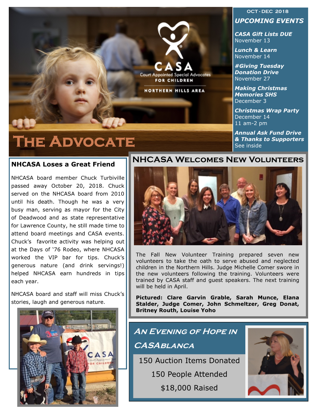 The Advocate See Inside NHCASA Welcomes New Volunteers NHCASA Loses a Great Friend