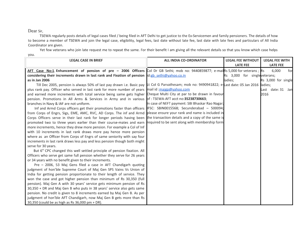 TSEWA Regularly Posts Details of Legal Cases Filed / Being Filed in AFT Delhi to Get Justice