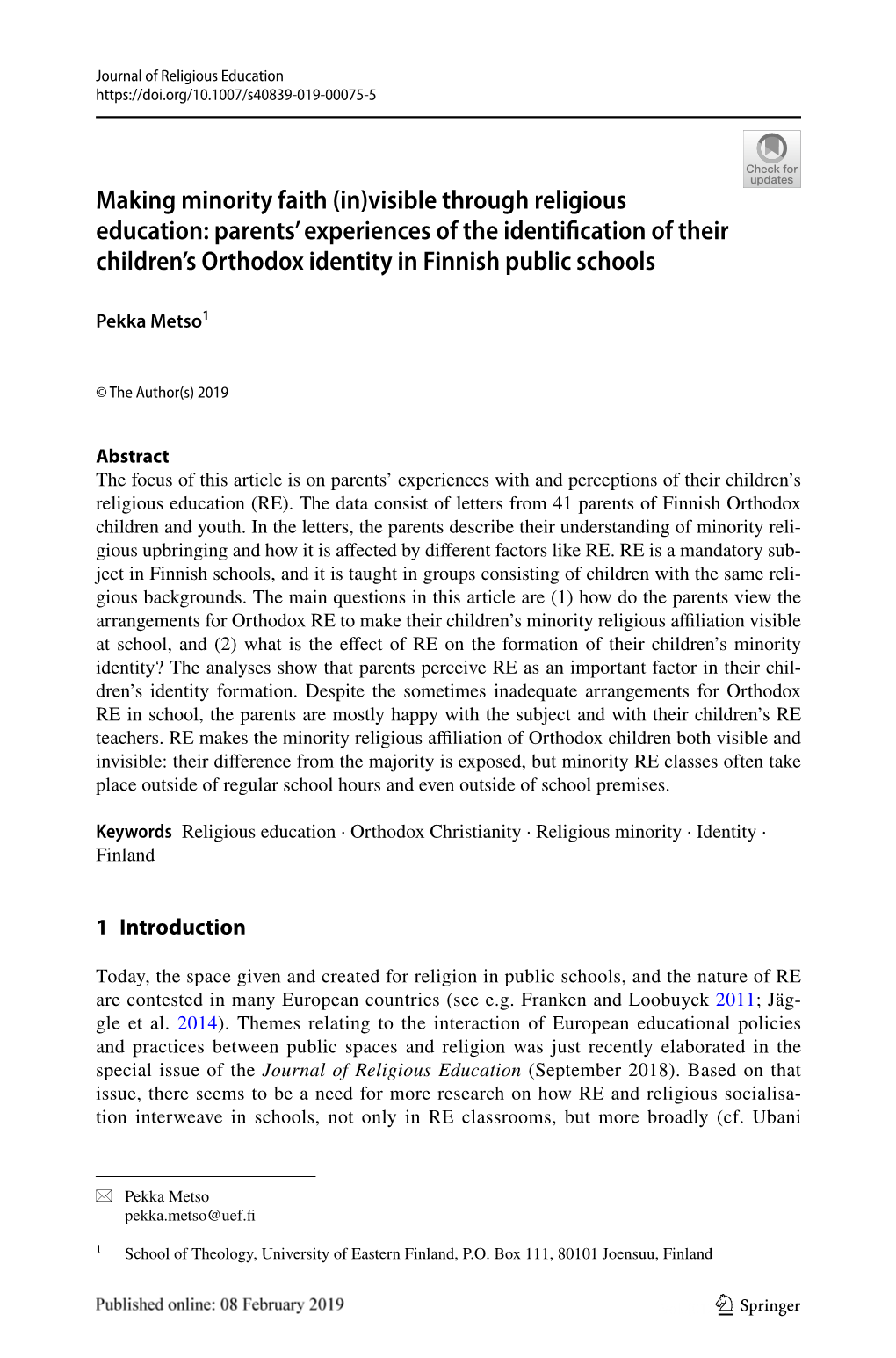 Making Minority Faith (In)Visible Through Religious Education