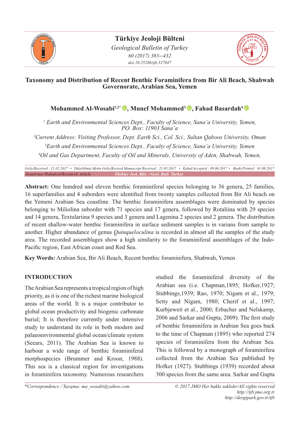 Türkiye Jeoloji Bülteni Geological Bulletin of Turkey 60 (2017) 383-432 Doi:10.25288/Tjb.327047