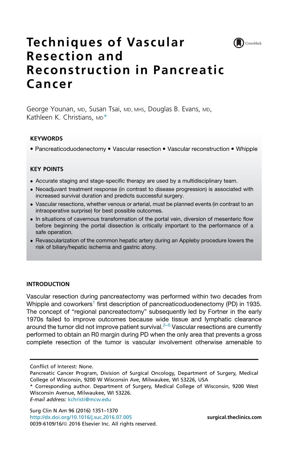 Techniques of Vascular Resection and Reconstruction in Pancreatic Cancer