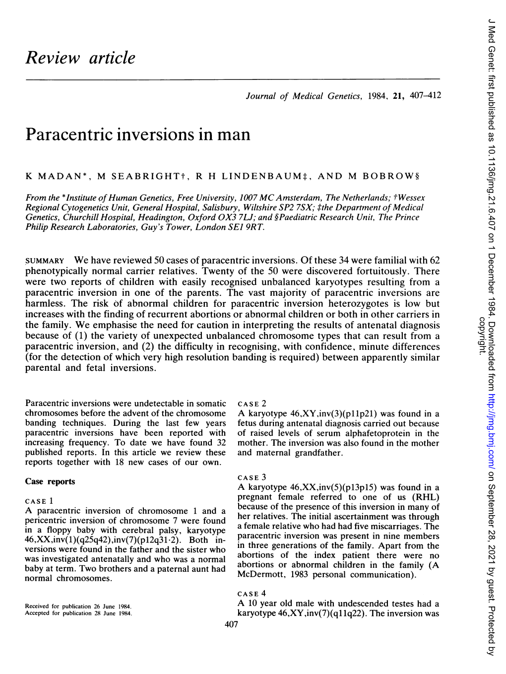 Paracentric Inversions in Man