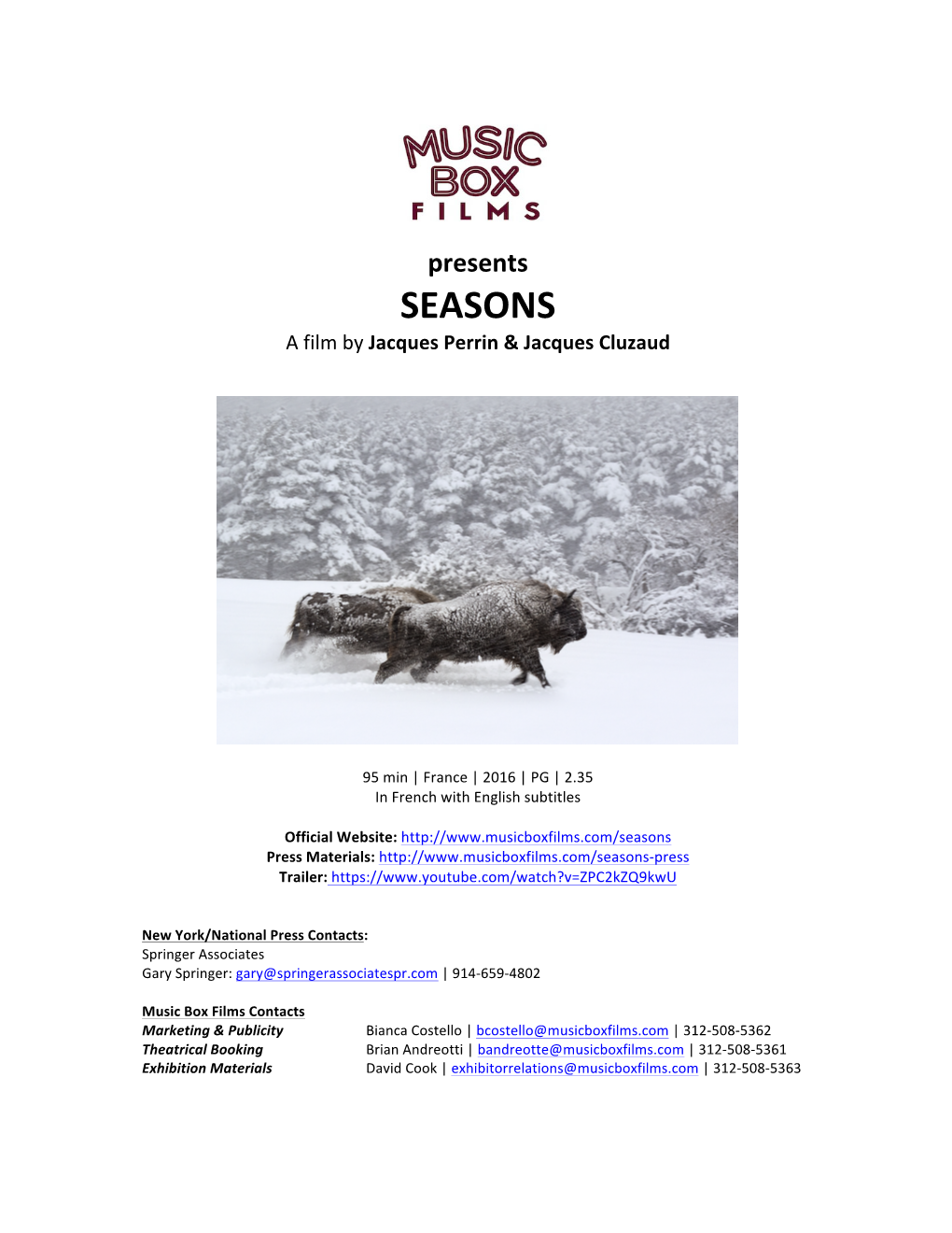 SEASONS a Film by Jacques Perrin & Jacques Cluzaud