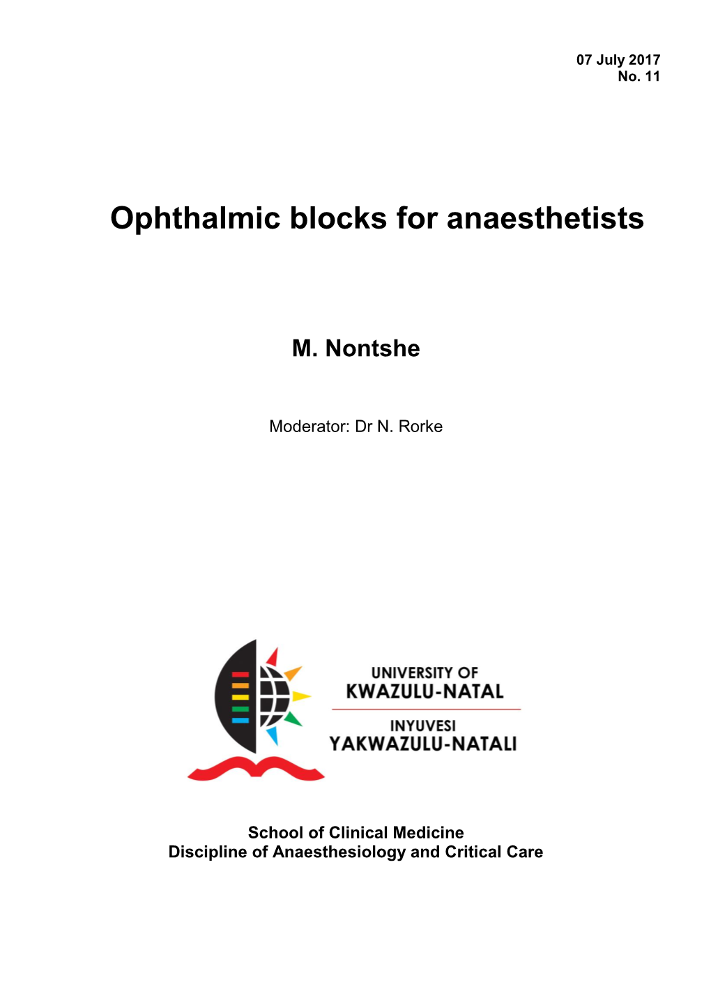Ophthalmic Blocks for Anaesthetists