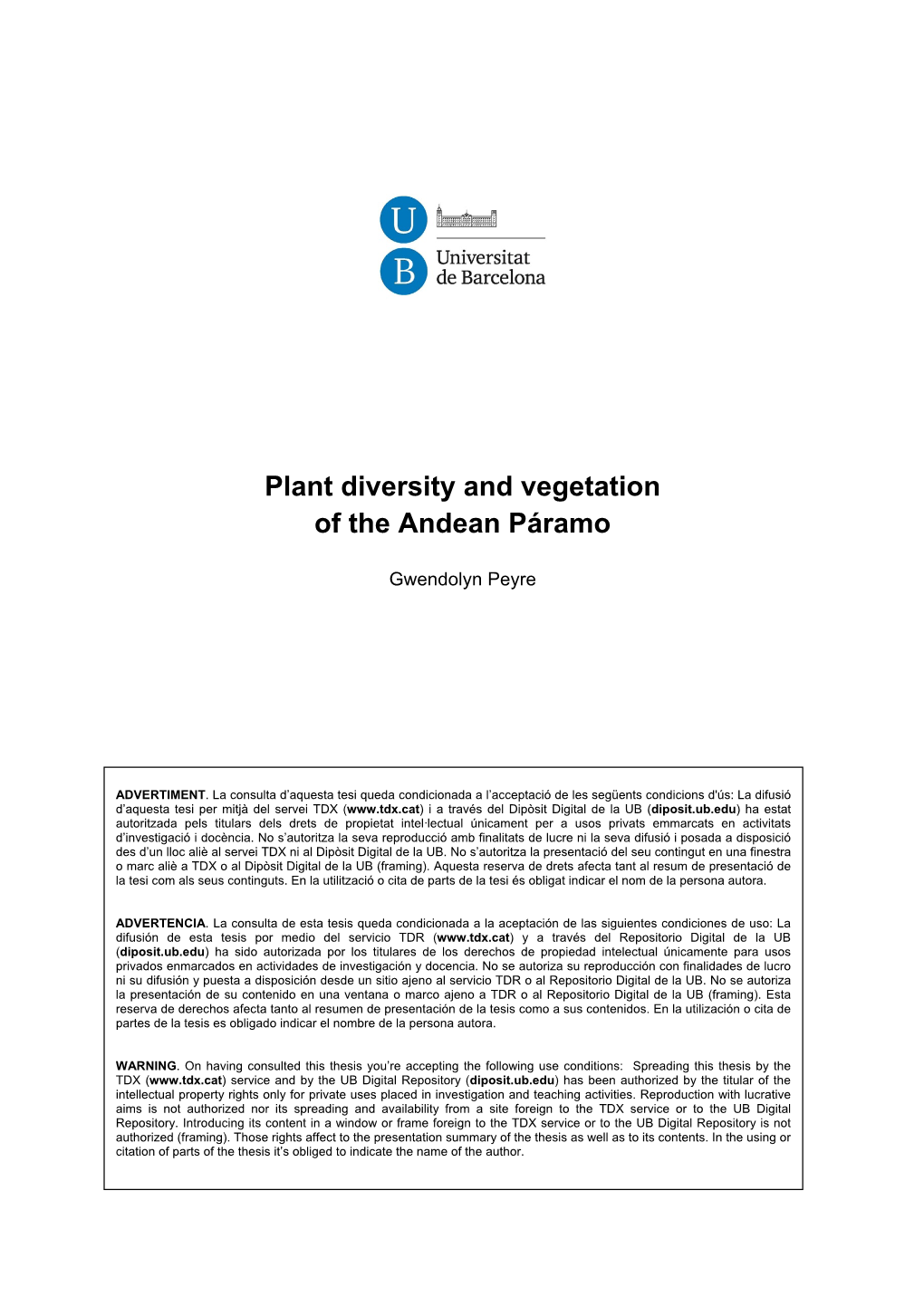 Plant Diversity and Vegetation of the Andean Páramo