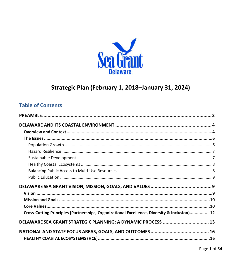 Delaware Sea Grant Strategic Planning: a Dynamic Process