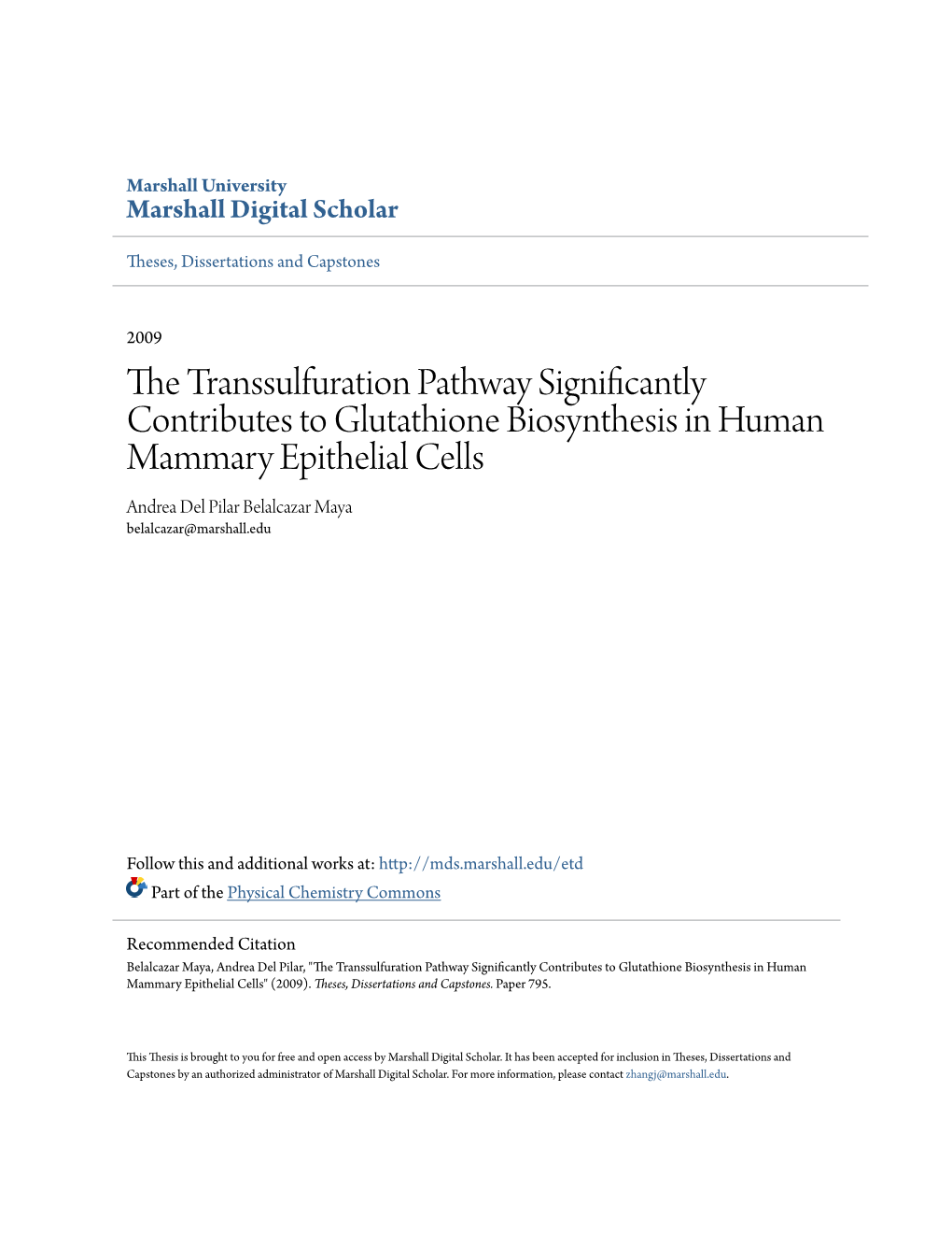 The Transsulfuration Pathway Significantly Contributes to Glutathione Biosynthesis in Human Mammary Epithelial Cells