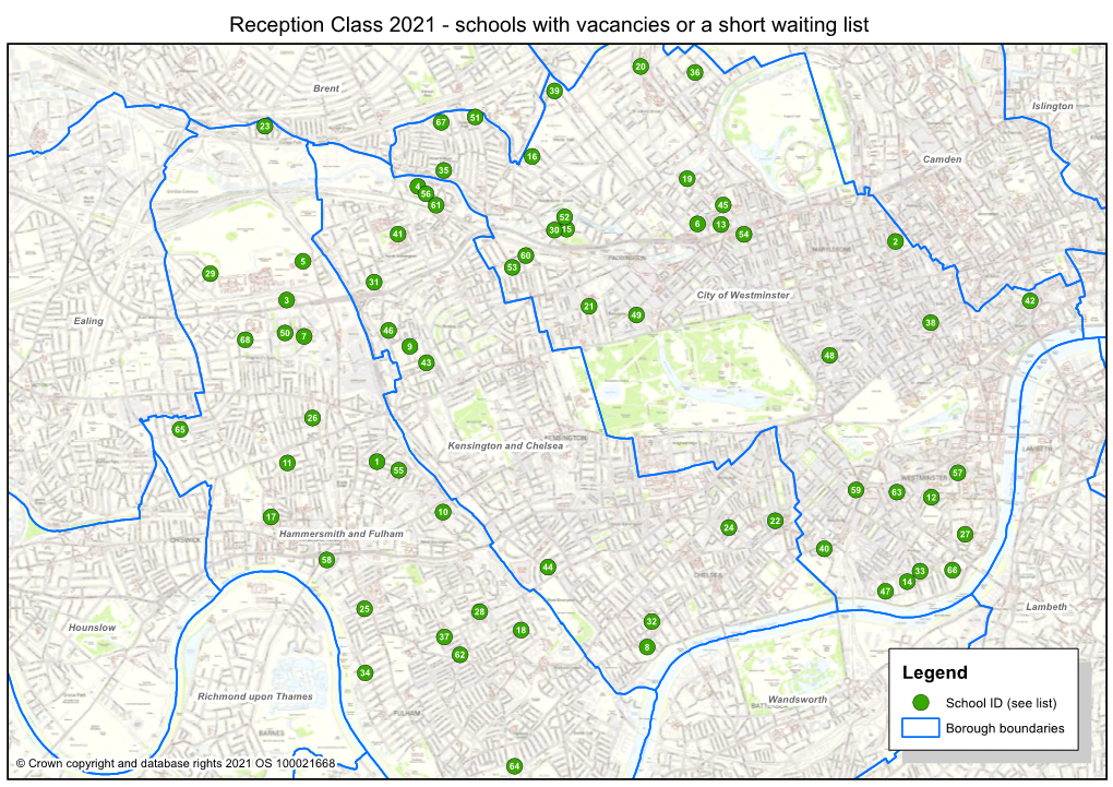 Reception Class 2021 - Schools with Vacancies Or a Short Waiting List