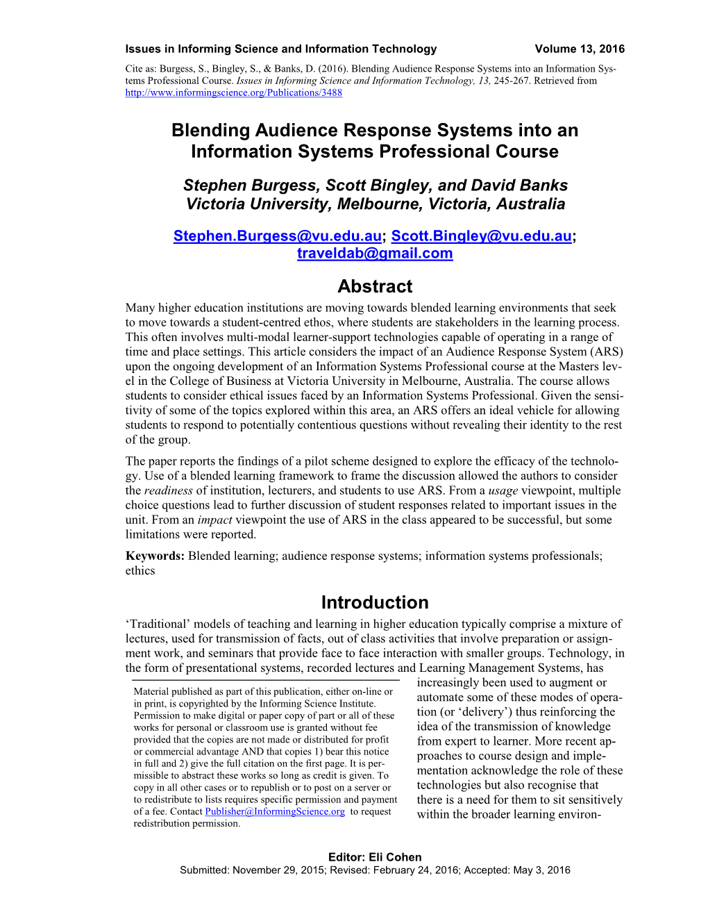 Blending Audience Response Systems Into an Information Sys- Tems Professional Course