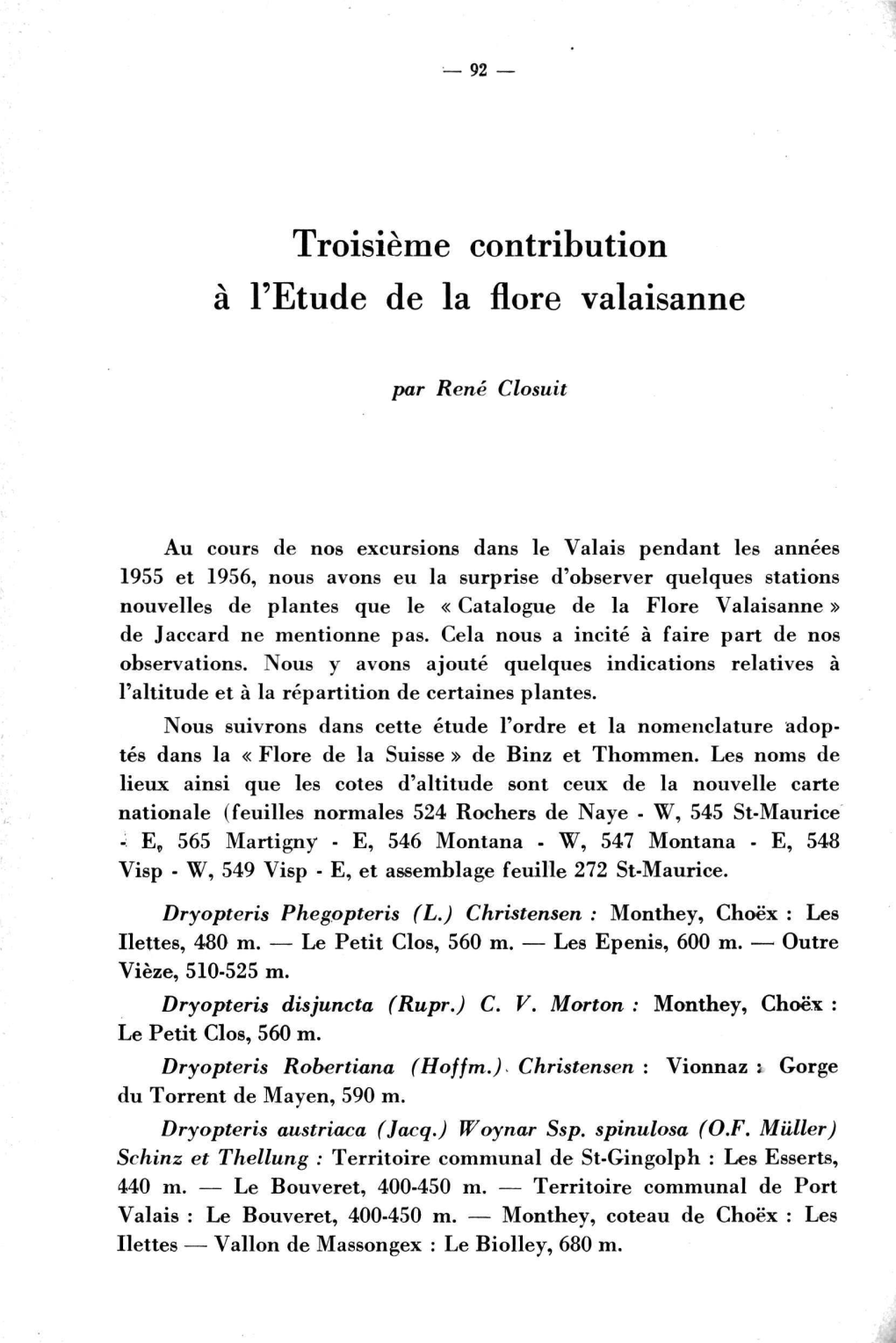 Troisième Contribution À L'etude De La Flore Valaisanne