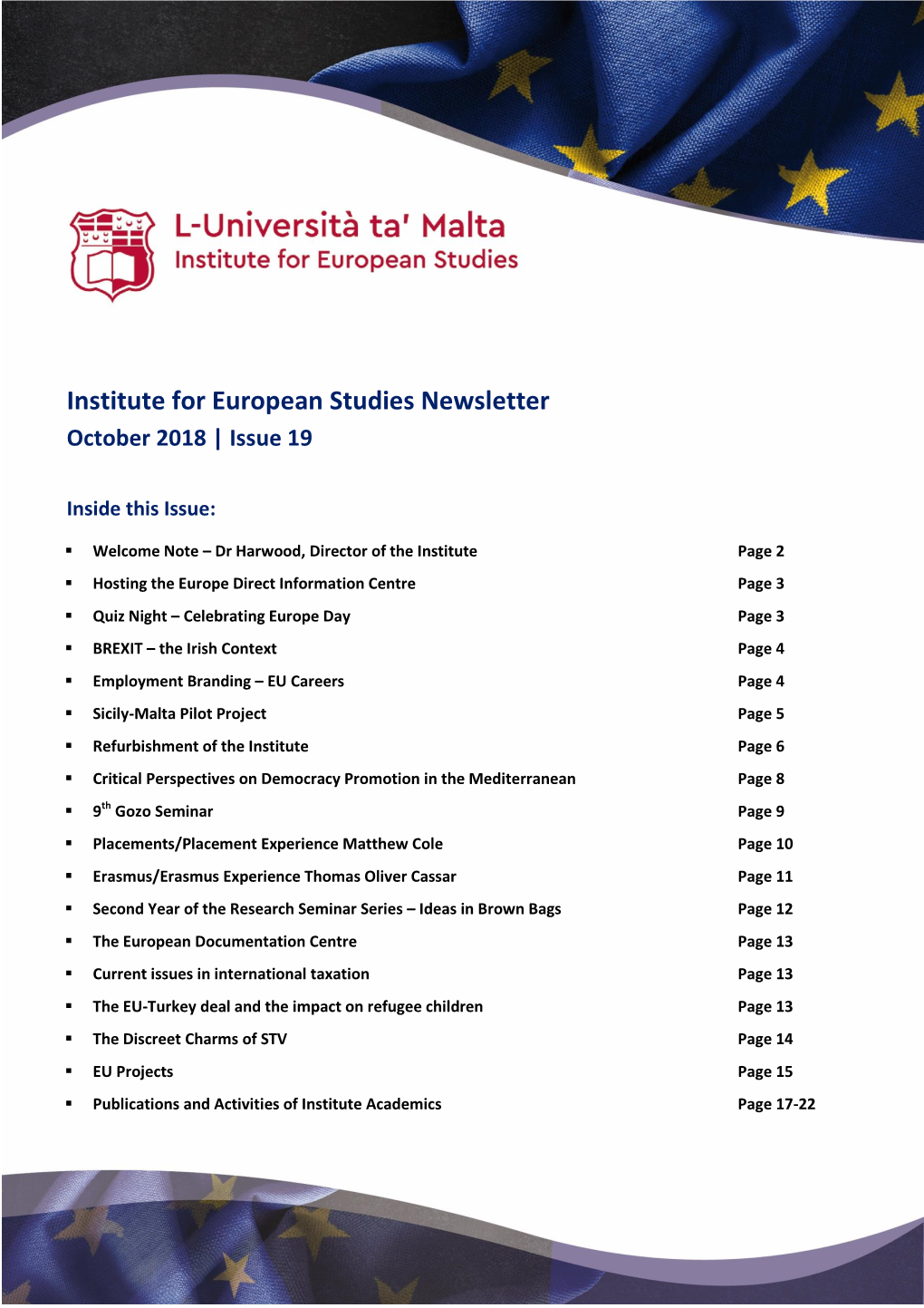 Institute for European Studies Newsletter October 2018 | Issue 19