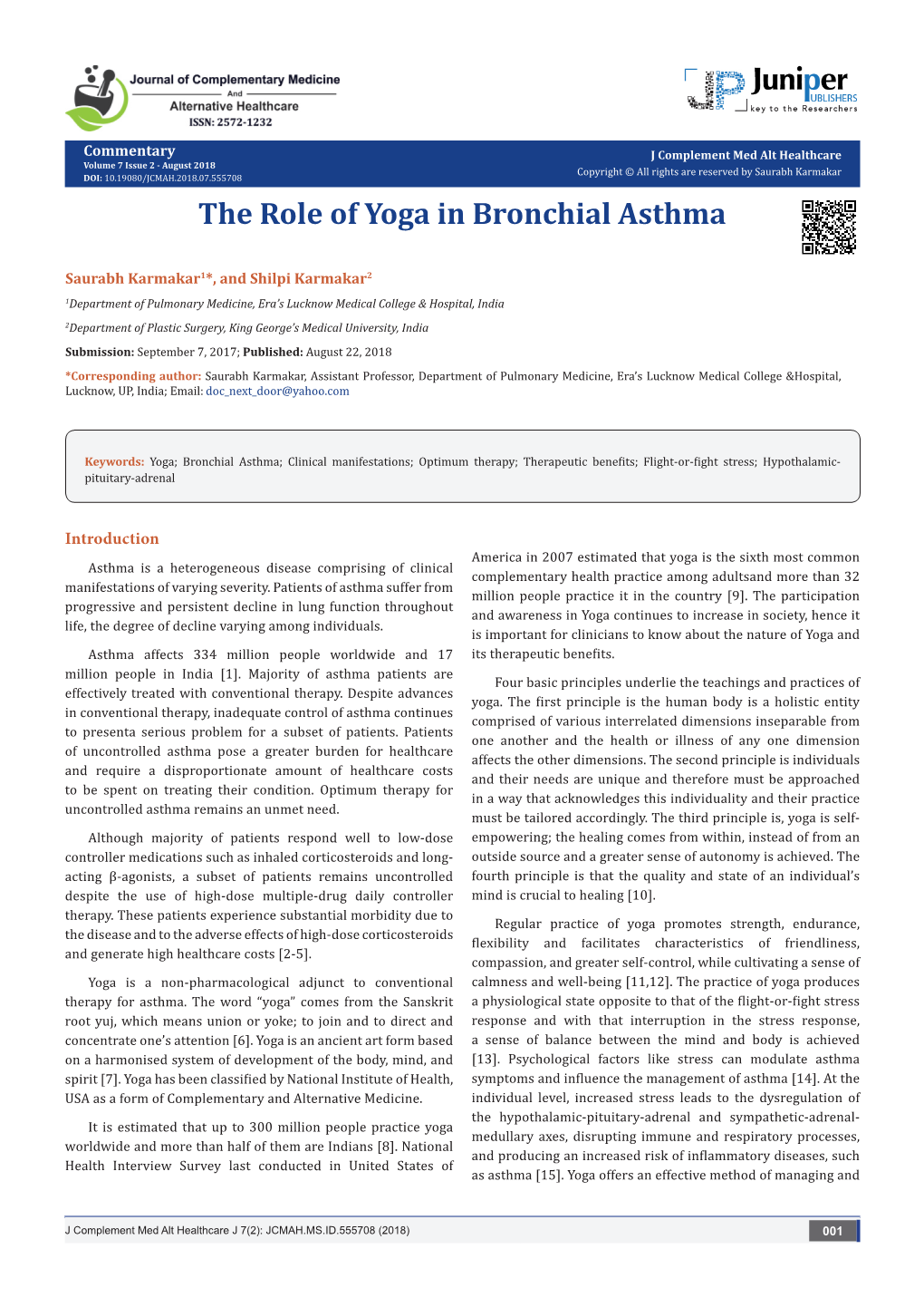 The Role of Yoga in Bronchial Asthma
