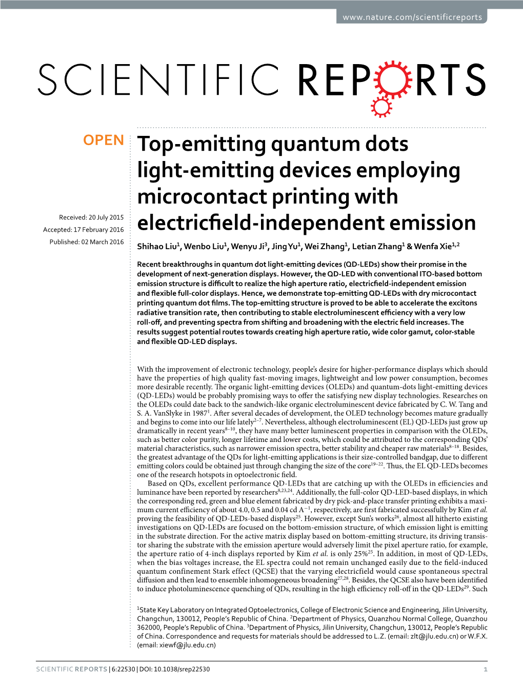 Top-Emitting Quantum Dots Light-Emitting Devices Employing
