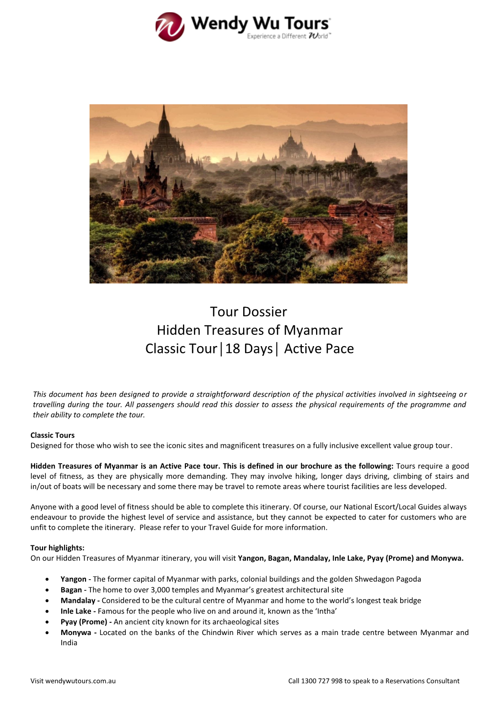Tour Dossier Hidden Treasures of Myanmar Classic Tour│18 Days│ Active Pace