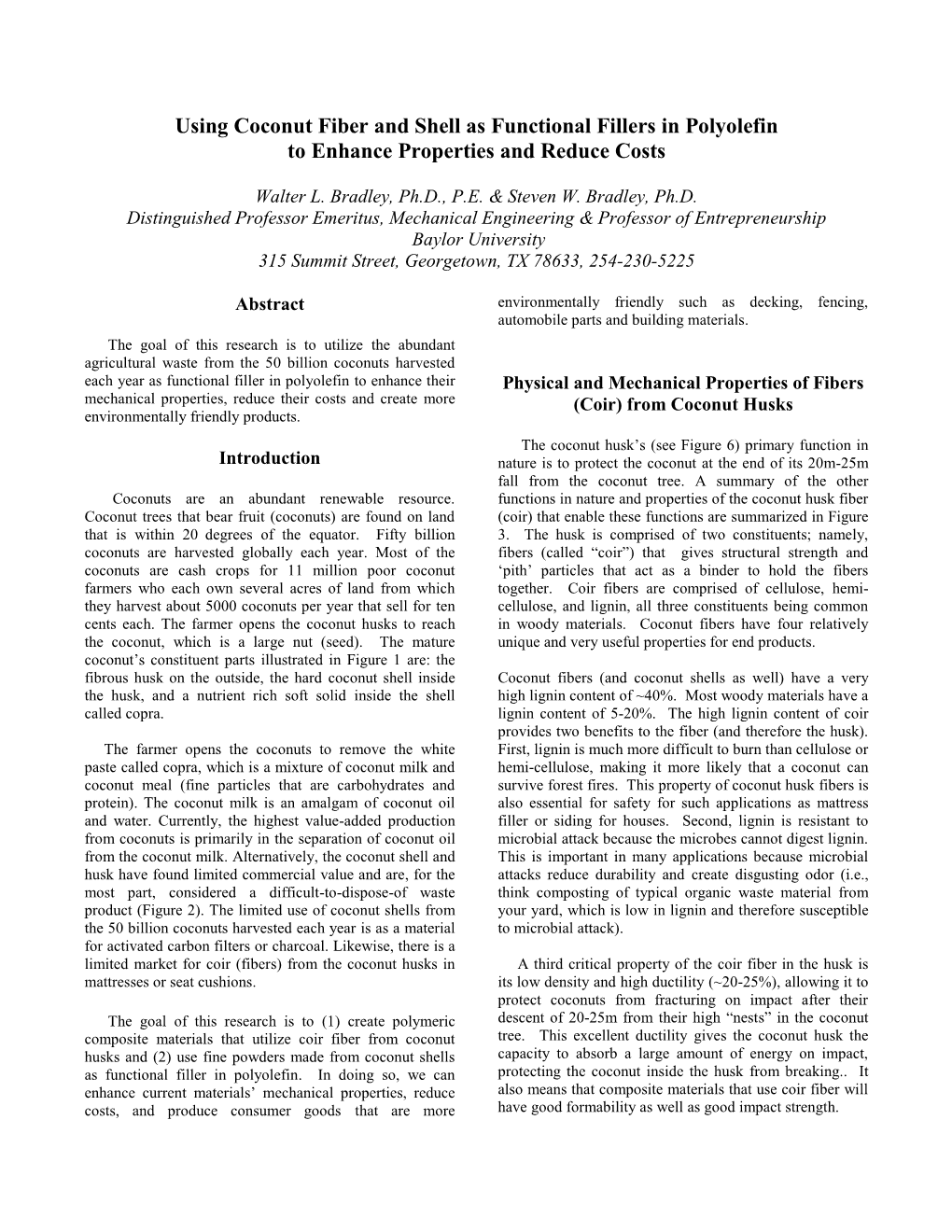 Using Coconut Fiber and Shell As Functional Fillers in Polyolefin to Enhance Properties and Reduce Costs