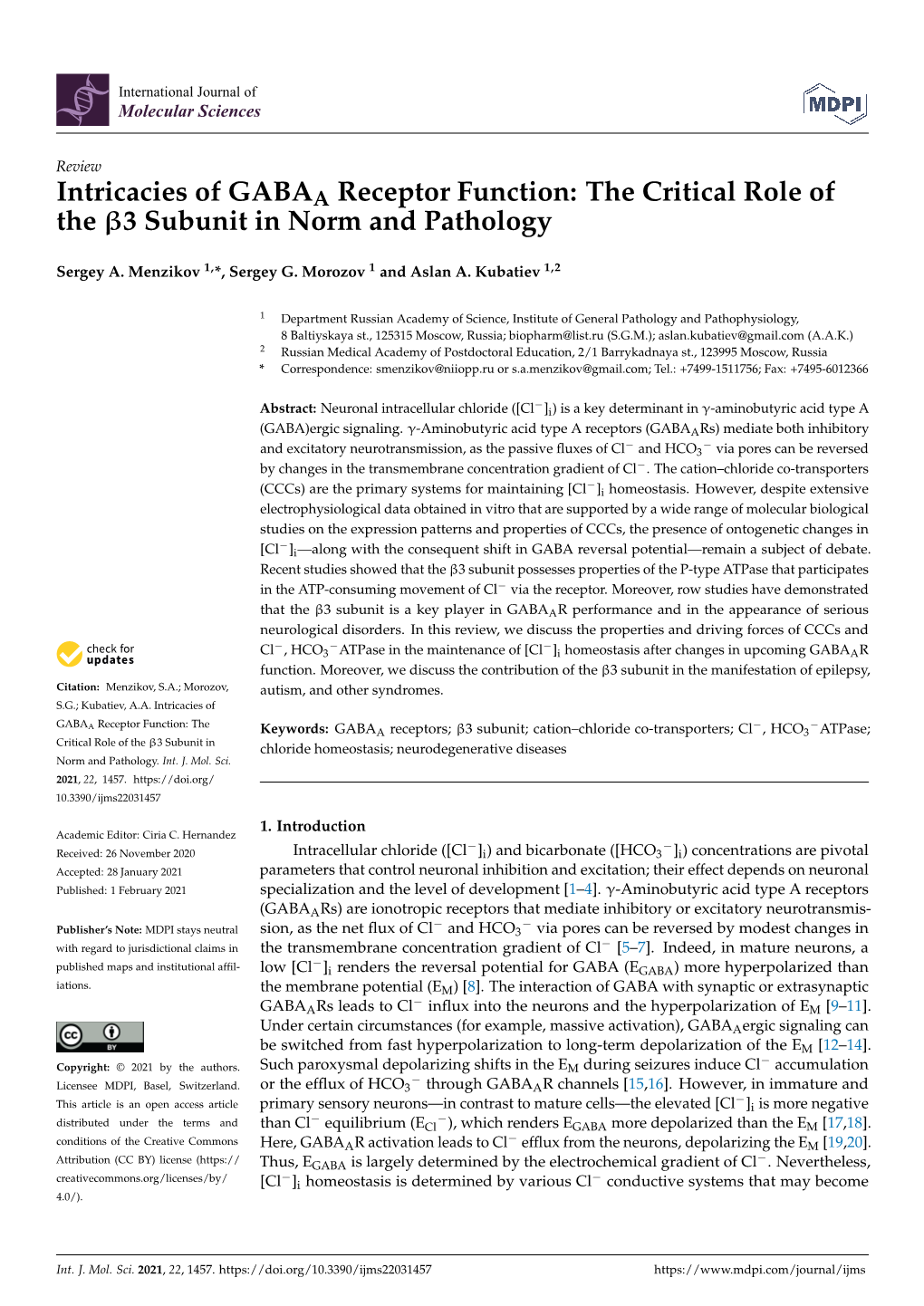 Intricacies of GABAA Receptor Function: the Critical Role of the Β3 Subunit in Norm and Pathology