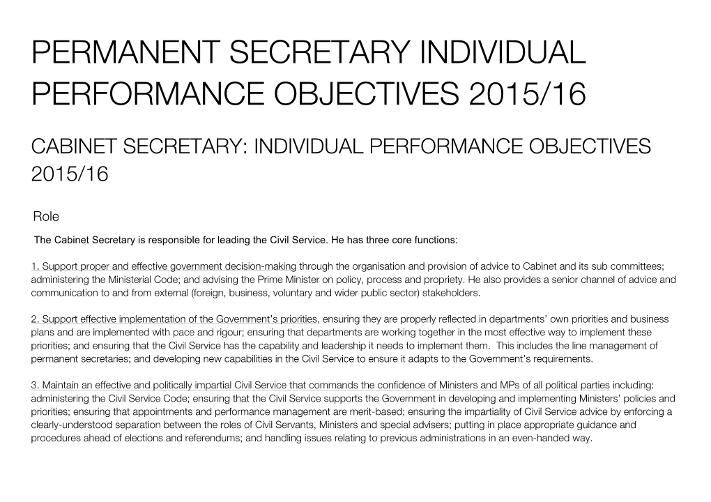 Permanent Secretary Individual Performance Objectives 2015/16