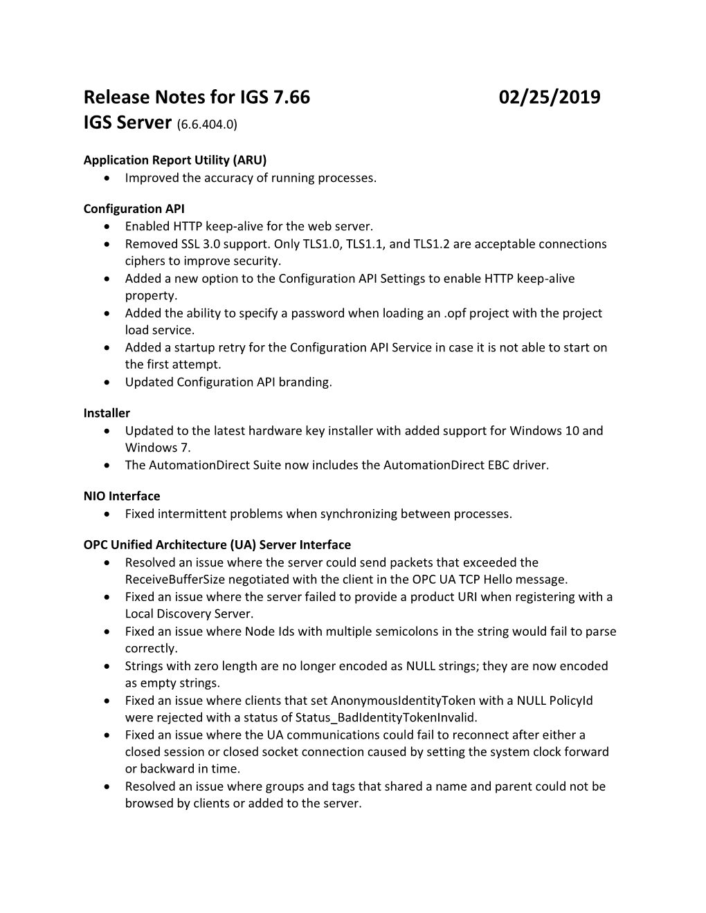 Release Notes for IGS 7.66 02/25/2019 IGS Server (6.6.404.0)