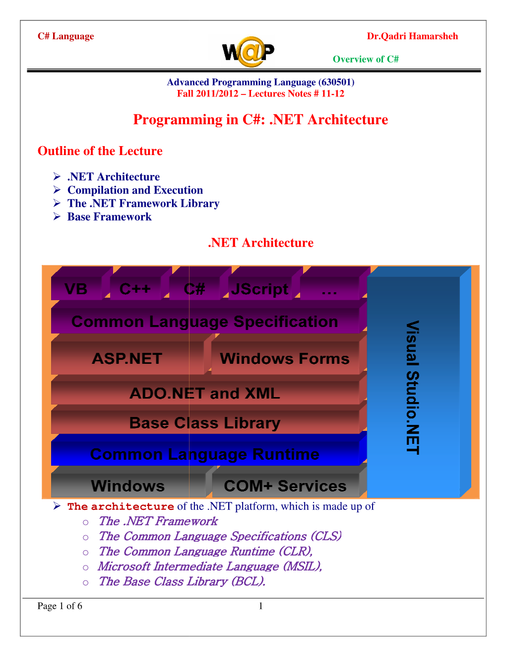 Programming in C#: .NET Architecture