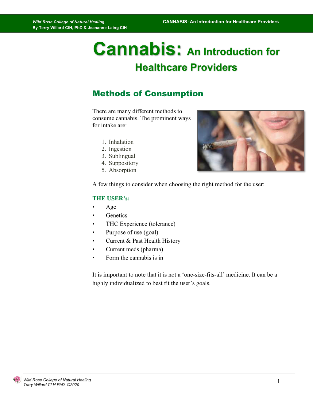 CANNABIS: an Introduction for Healthcare Providers by Terry Willard Clh, Phd & Jeananne Laing Clh