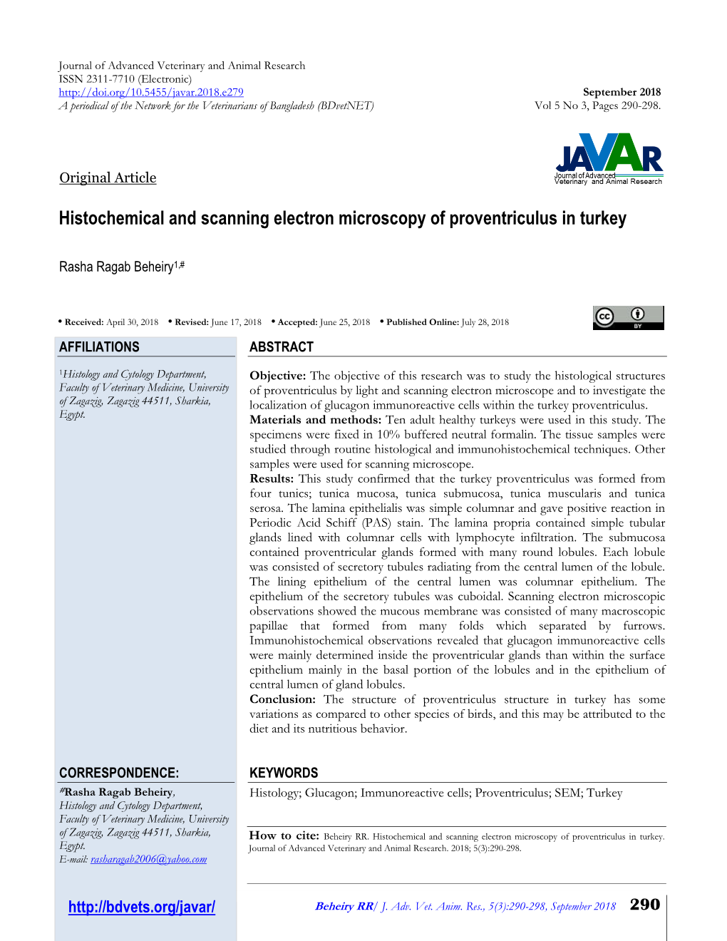 Histochemical and Scanning Electron Microscopy of Proventriculus in Turkey