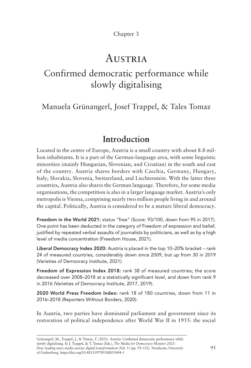 Chapter 3. Austria: Confirmed Democratic Performance While