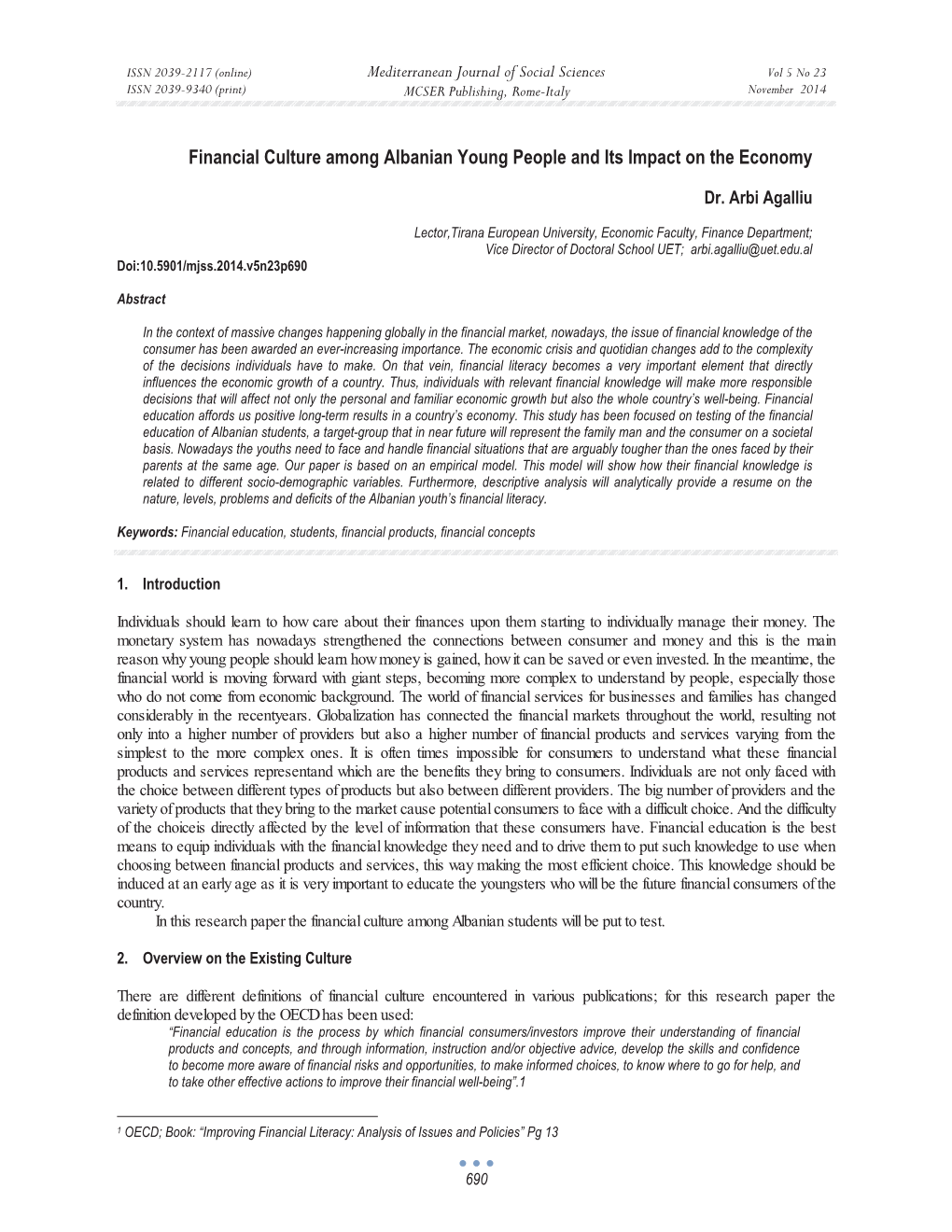 Financial Culture Among Albanian Young People and Its Impact on the Economy